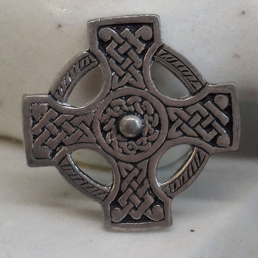 VINTAGE St. Justin Pewter Celtic Cross Brooch - Collectible